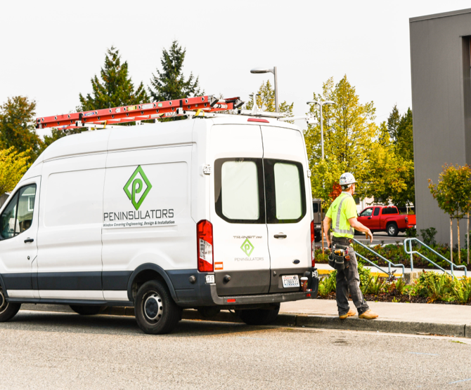 Repair- company van with technician